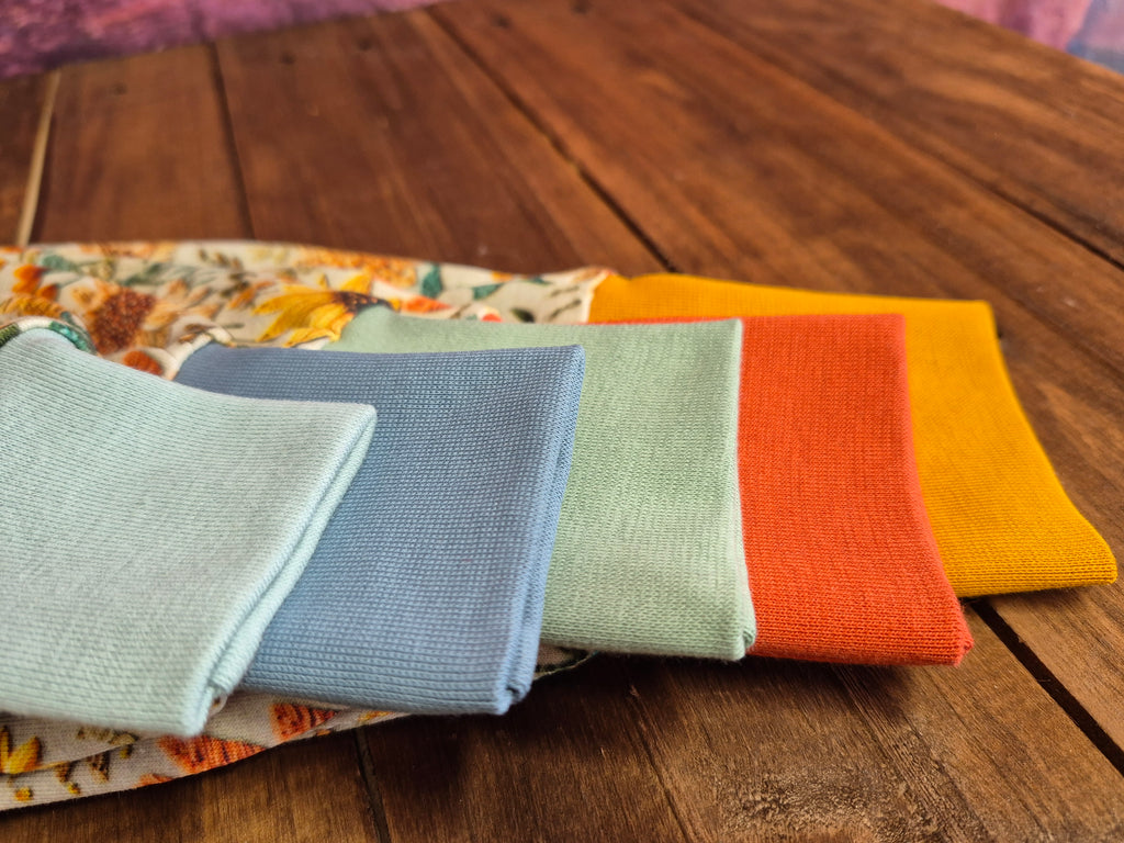 Cuff fabric in choice of 5 colours , burnt orange, Ochre, Dusty Blue, Ocean and Sage 