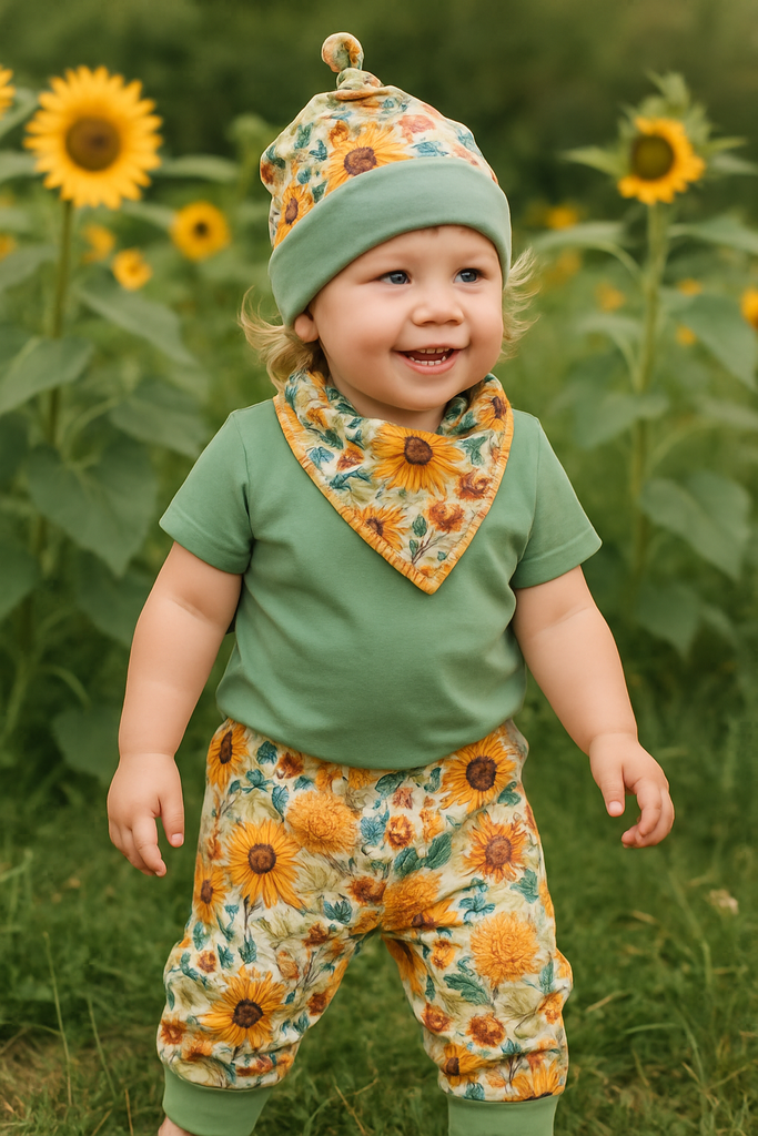 Sunflowers Top Knot Hat   0-6  months