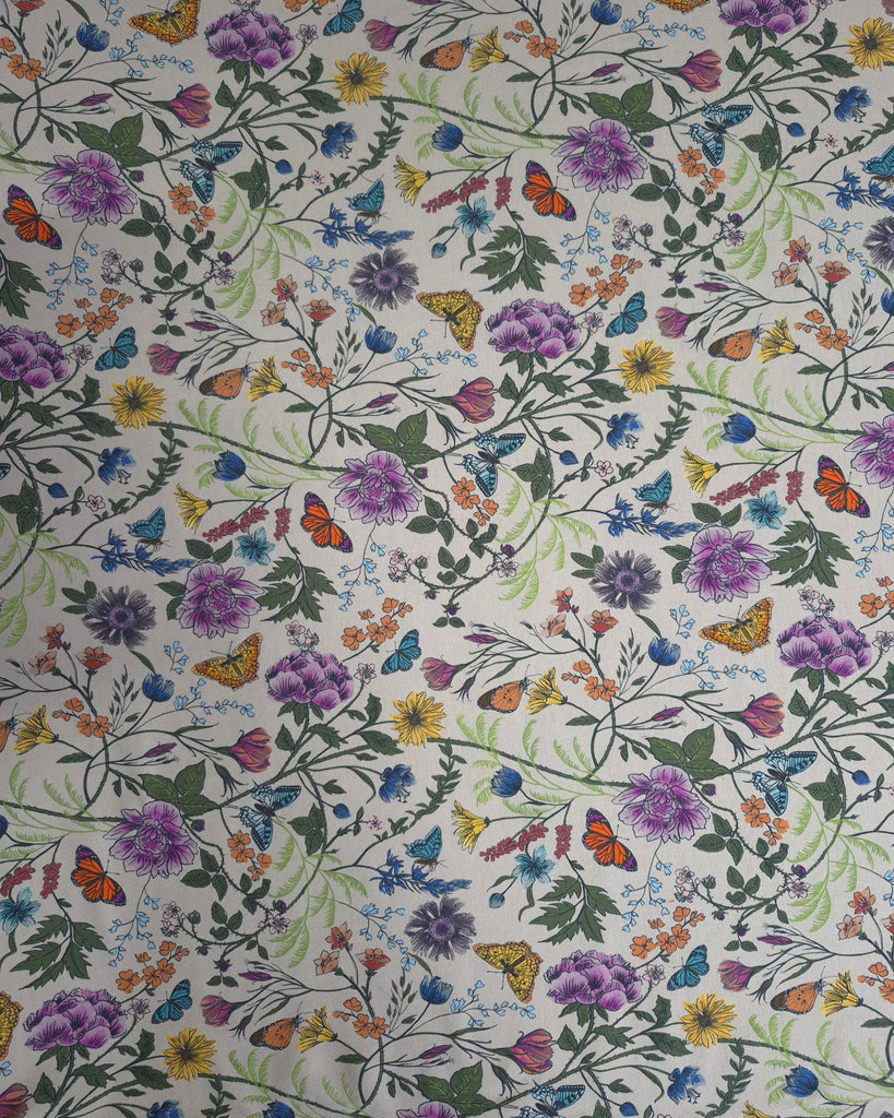 Floral and butterfly pattern on a white background